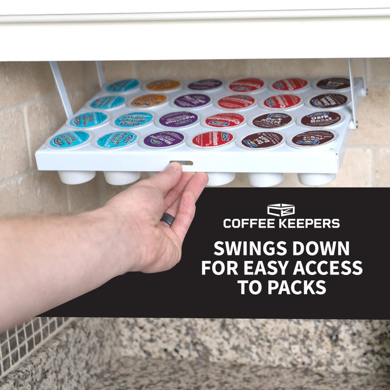 COFFEEKEEPERS Under Cabinet K Cup Holder 24 Pods - Space-Saving Coffee Pod Holder  Steel Construction - Keurig Pod Organizer for Small Spaces - Kcup Holder with Screws & Adhesive for Easy Installation - WHITE - Image 5
